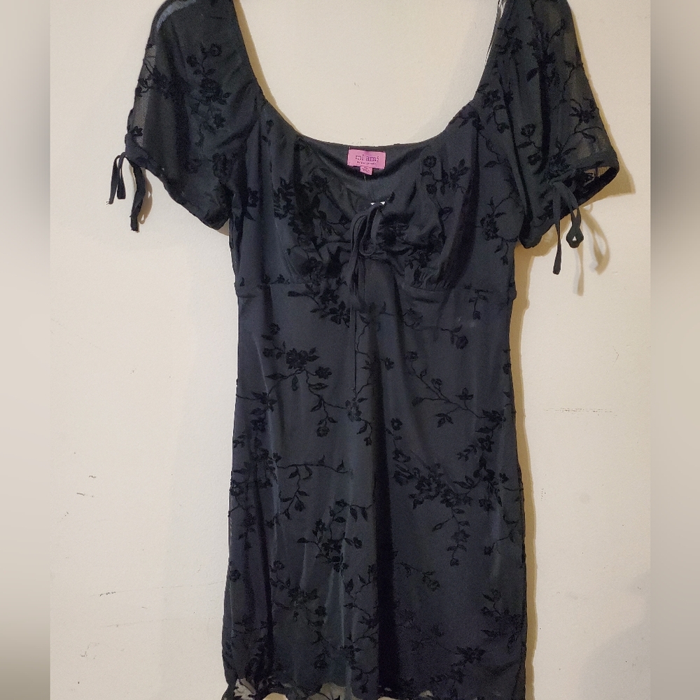 Y2K 90s Black Floral Velvet Burnout Sheer Dress NWT M Romantic Whimsigoth - Picture 7 of 7